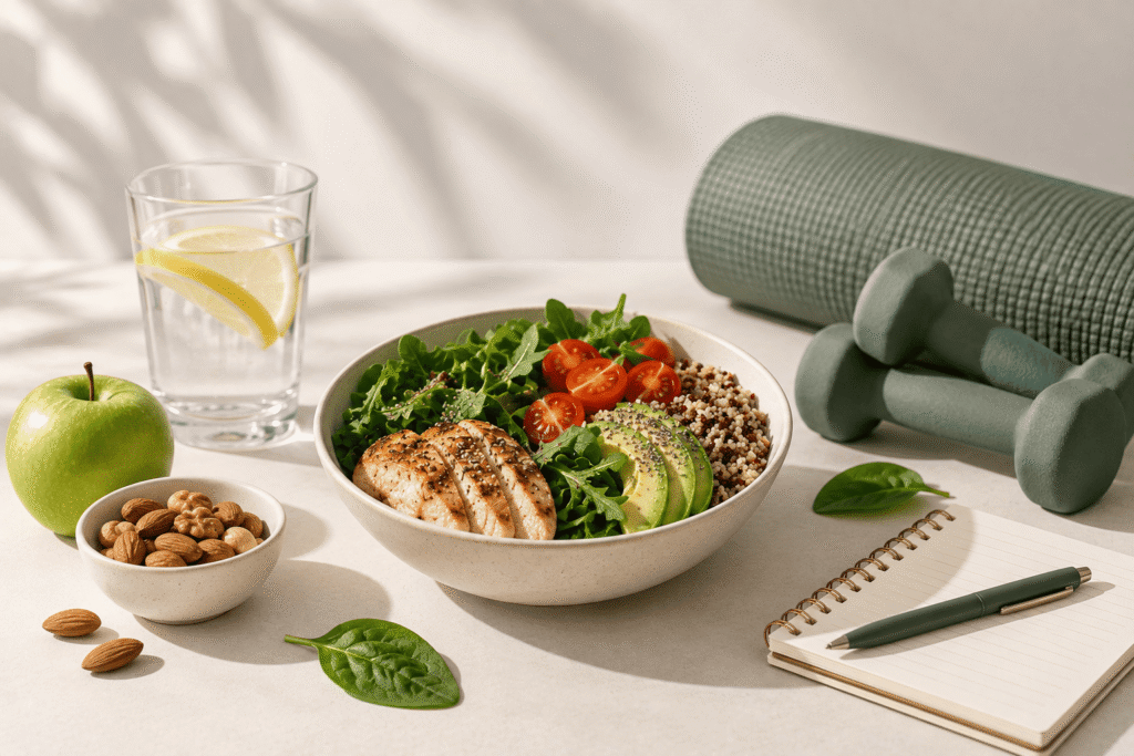Comida saludable y ejercicio diario