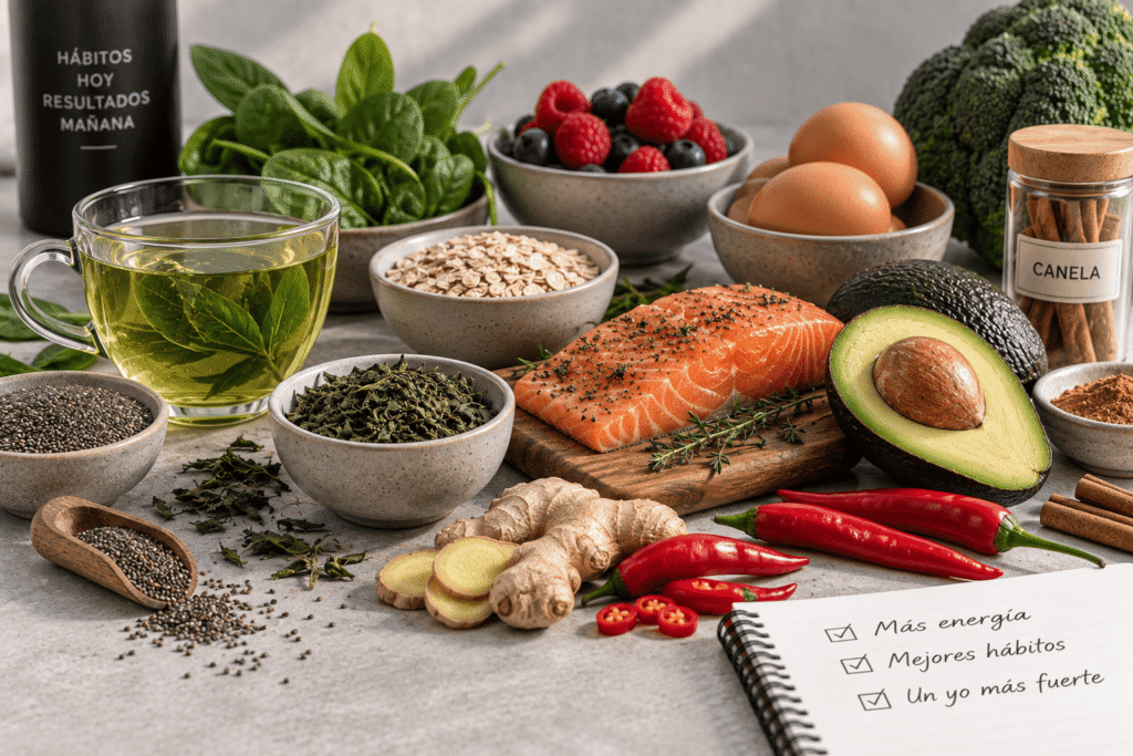 Alimentos saludables y hábitos diarios